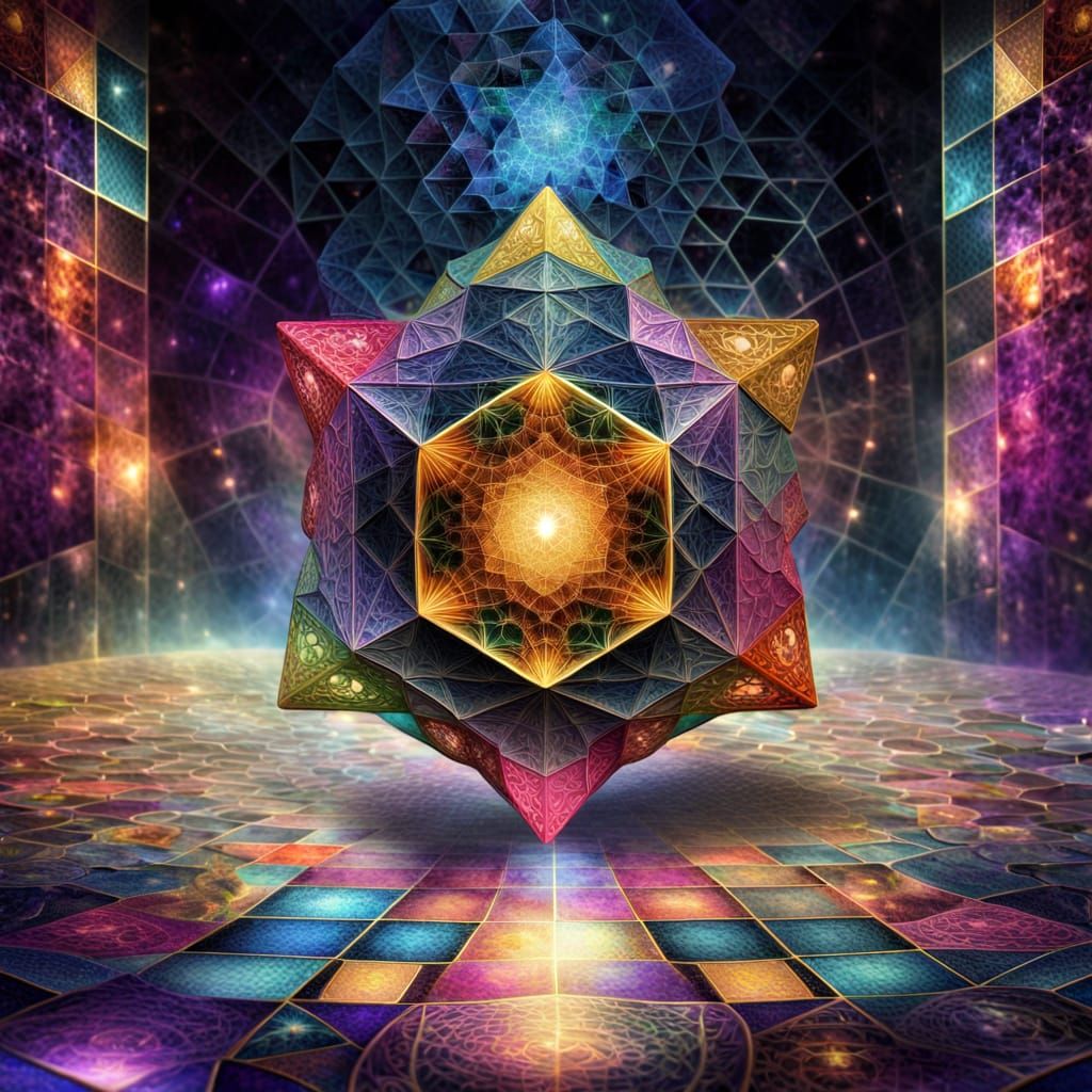 Mystical 4D Geometry Mosaic in Vibrant HDR
