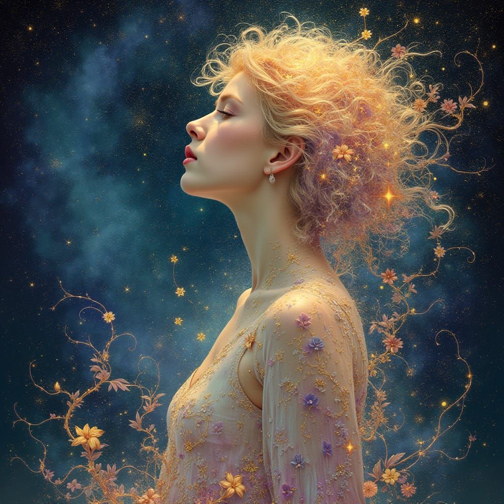 Cosmic Goddess of Nebulae in Art Nouveau Style