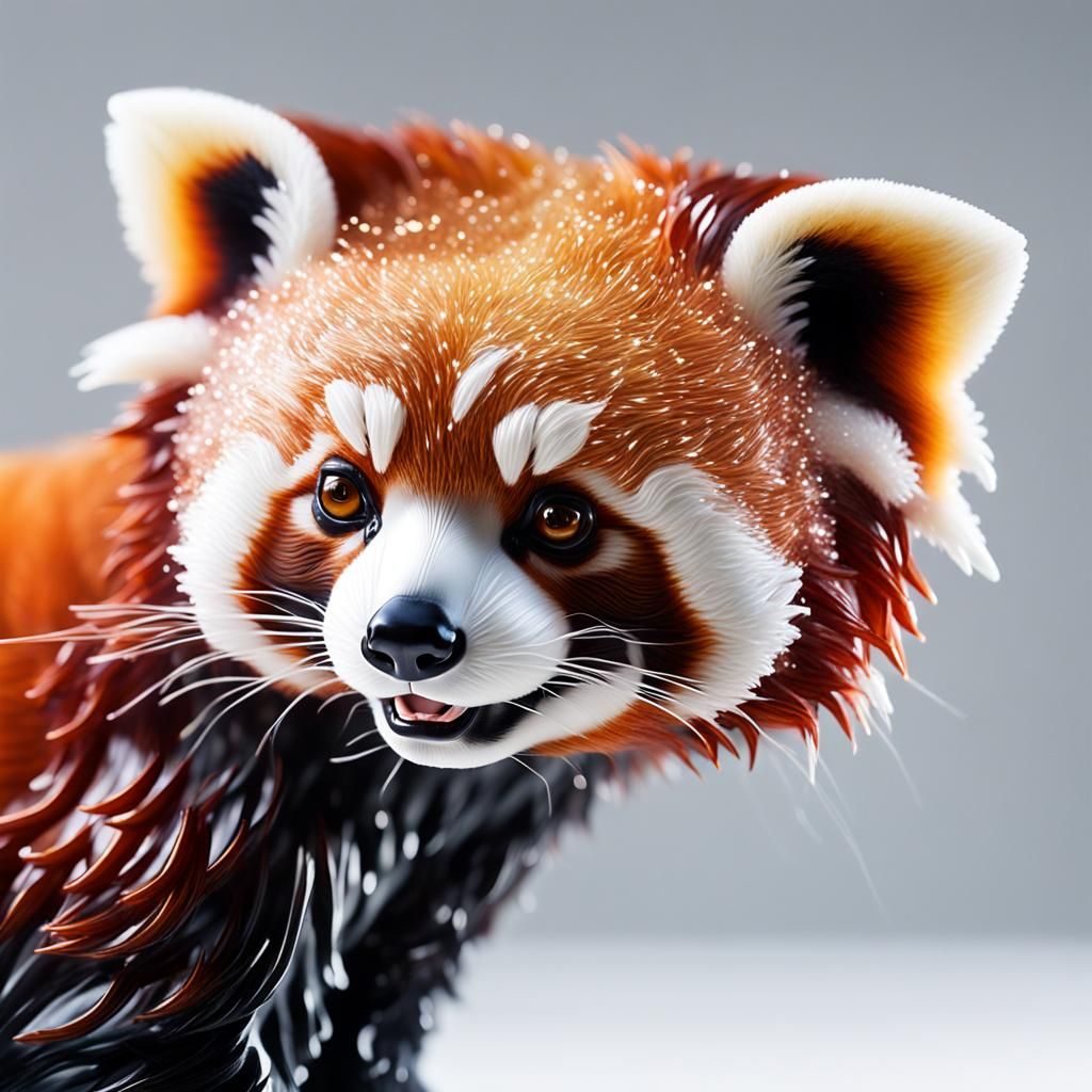 Red Panda Figurine in Hyper-Realistic Glass Art
