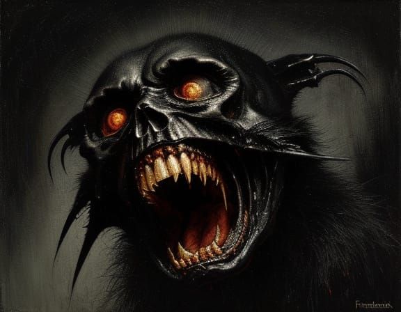 Macabre Creature Screaming in Agony as Oil Painting