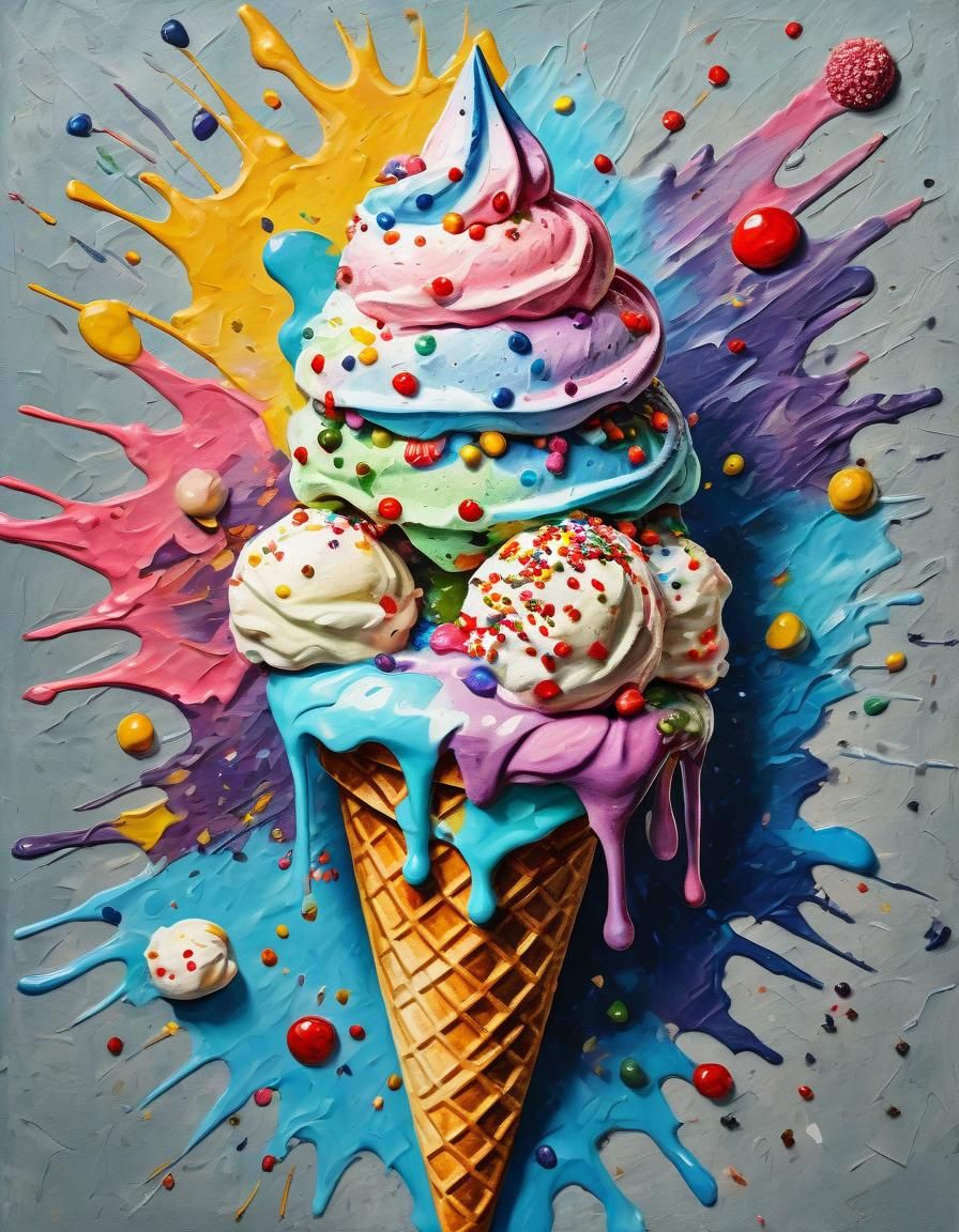 Ice Cream Cone in Oil Painting Style