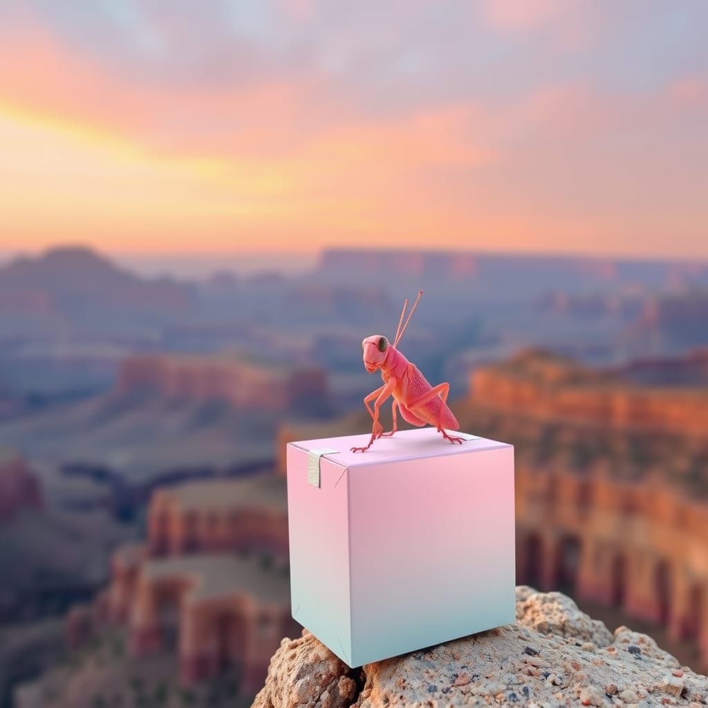Pink Grasshopper Over Pastel Box at Grand Canyon Sunset