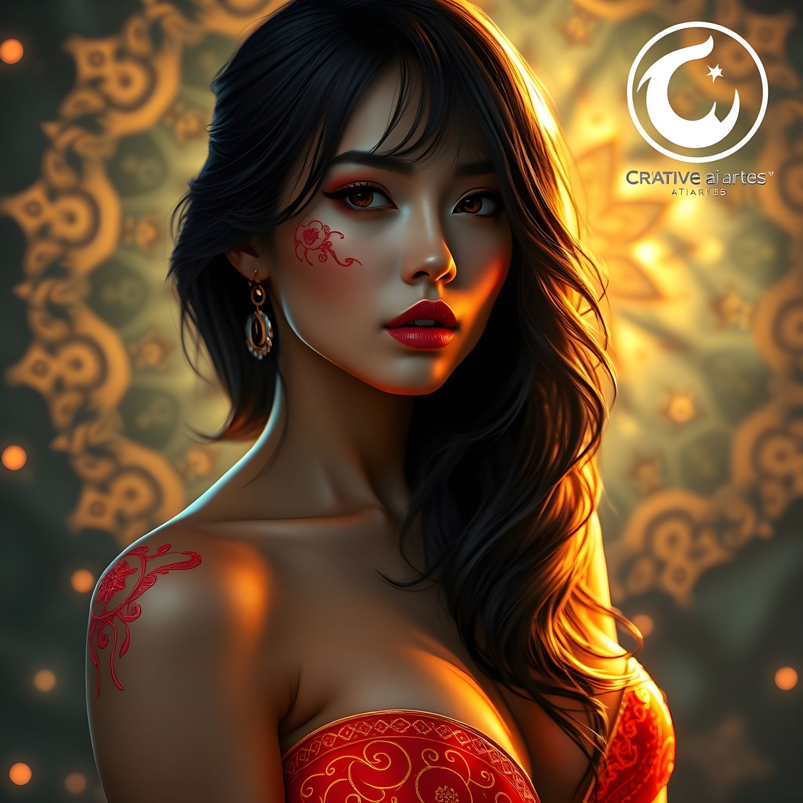 Sultry Dark Haired Woman in Futuristic Futurism Style Art