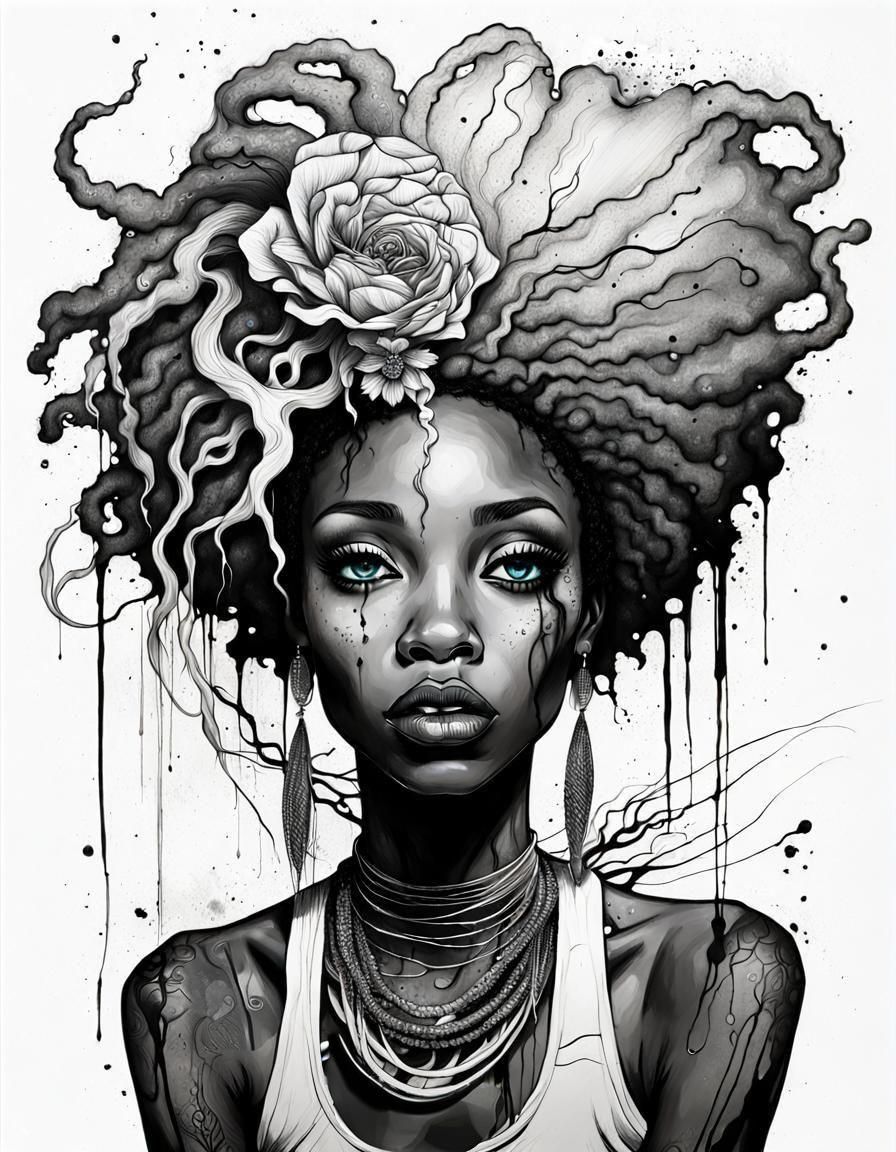 Beautiful Black Woman in Stylized Black and White Portrait