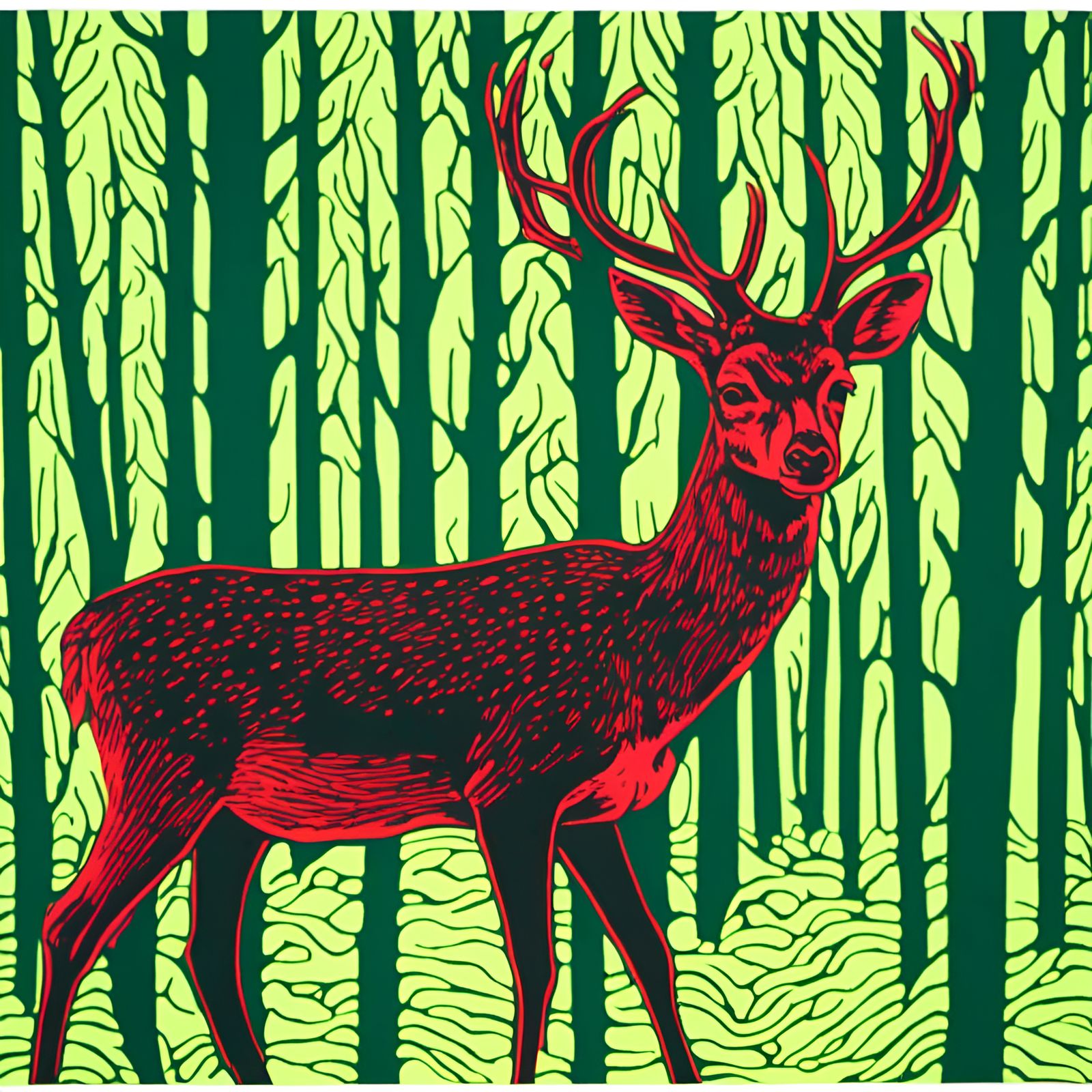 High Contrast Deer in Forest Screen Print
