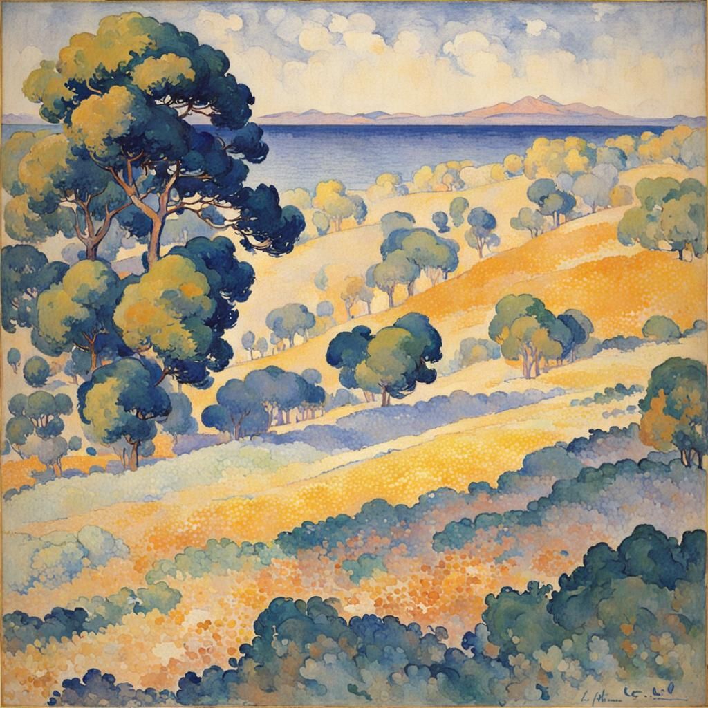 Pointillist Landscape Inspired by Post-Impressionism