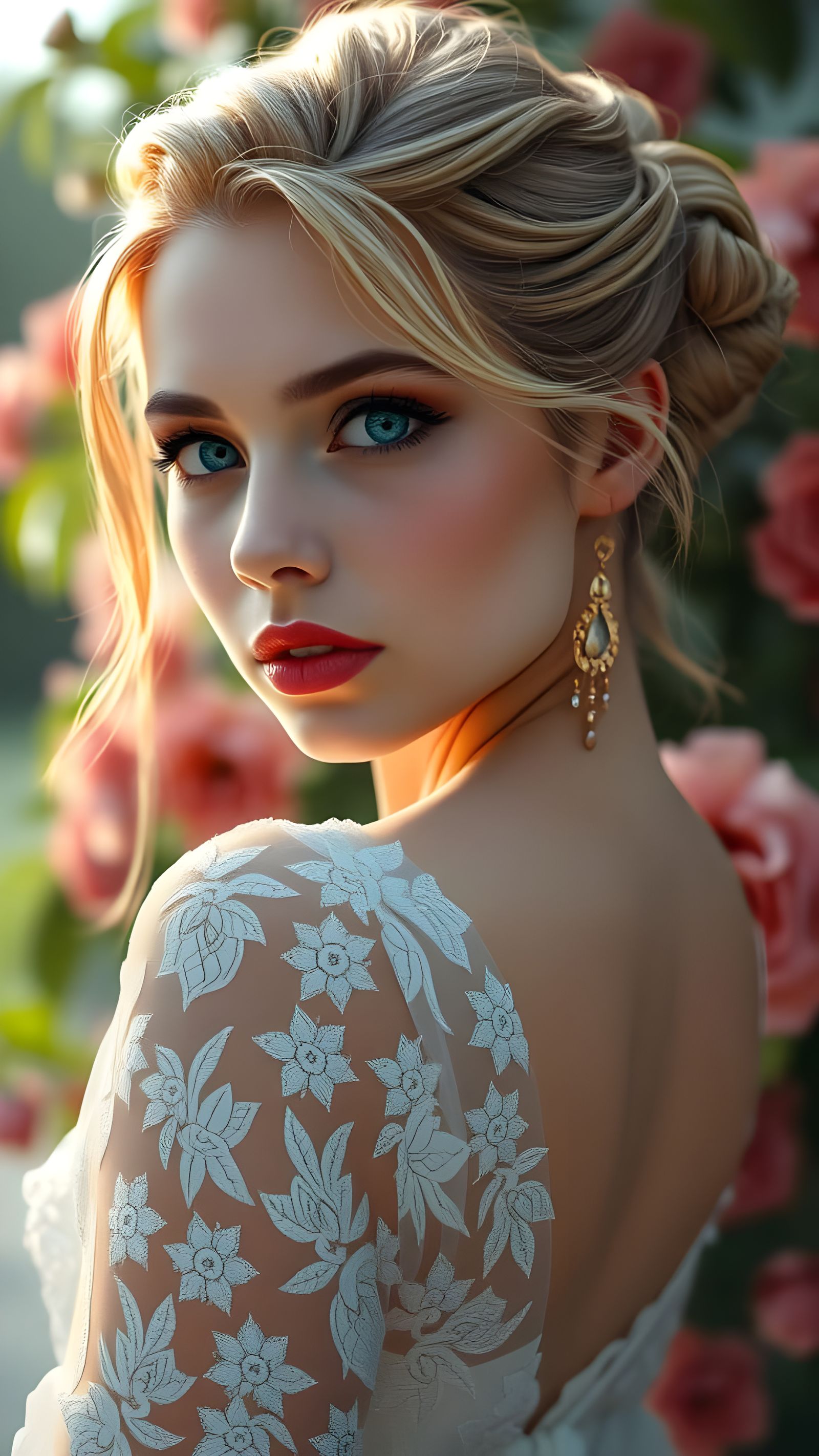 Elegant Shy Beauty in Gold Accents