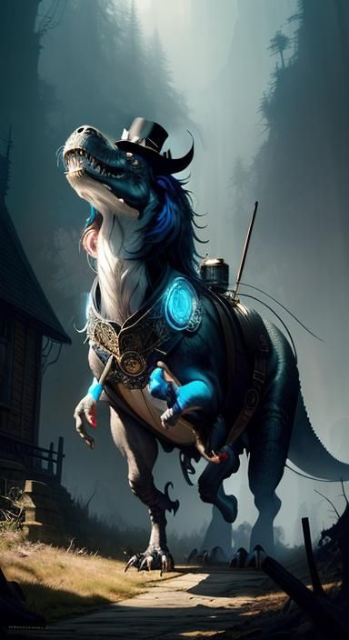 T-Rex Rides Penny-Farthing Through Autumn Village