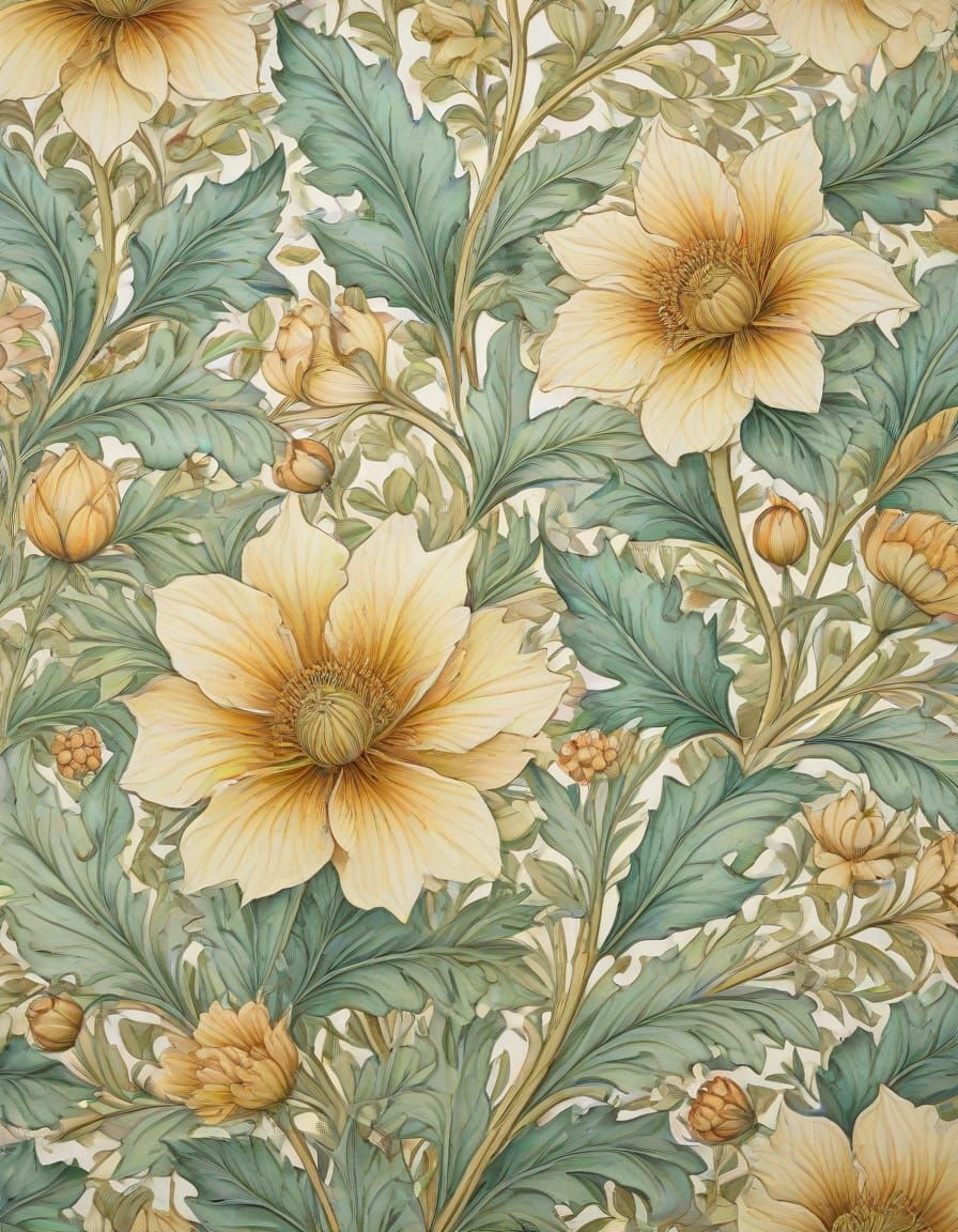 William Morris Windrush Wallpaper in Watercolour Style