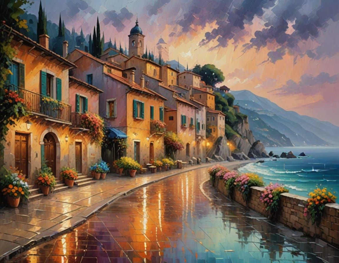 Elegant Italian Riviera Evening Promenade