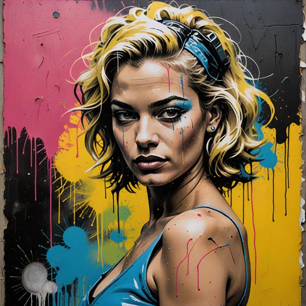 Pin-Up in Street Art Style with Dripping Paint Effects