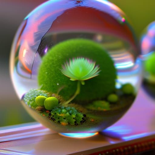 Crystal Spheres Containing Miniature Ecosystems