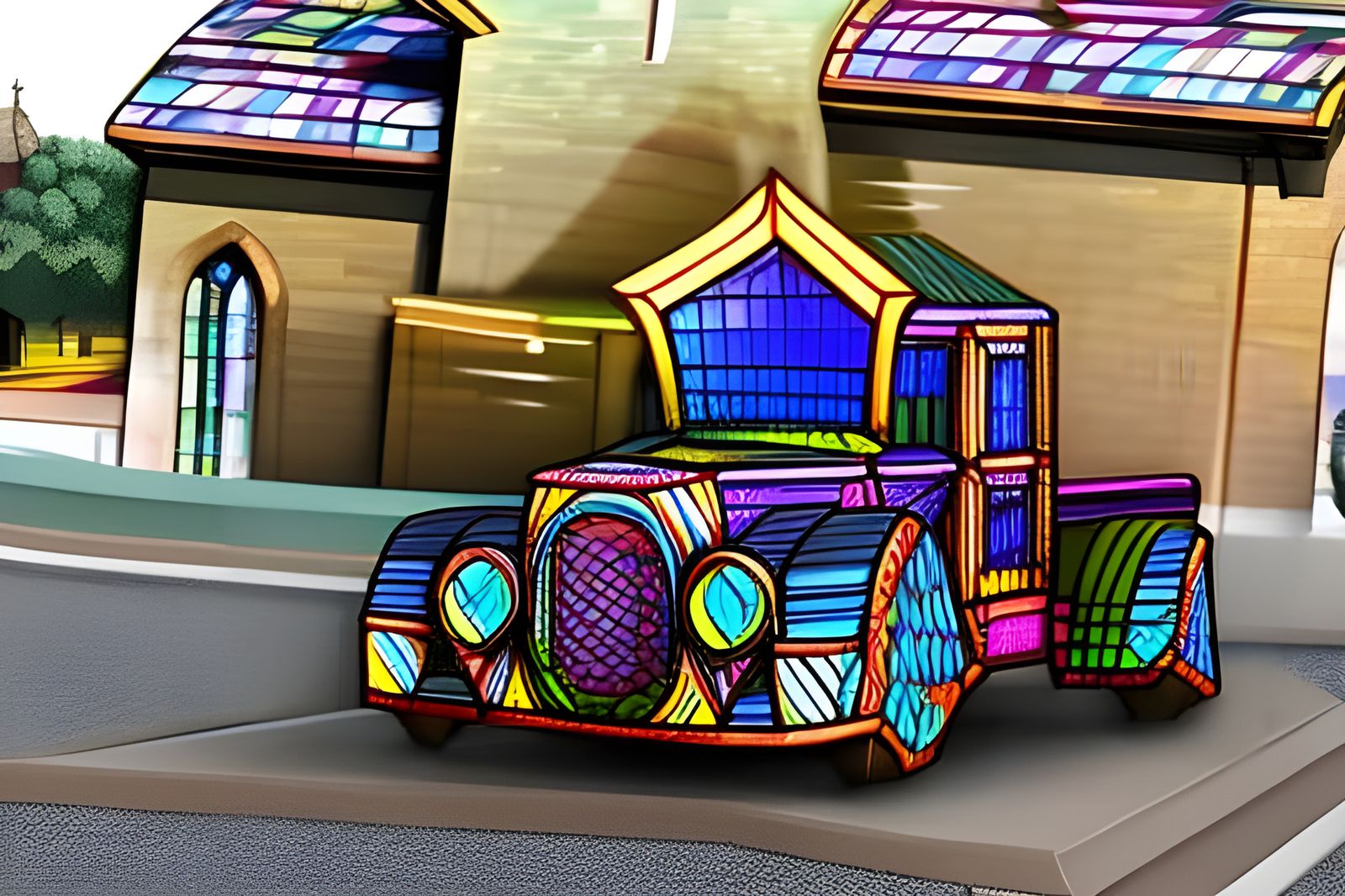 Stained Glass Truck in Dark Fantasy Style