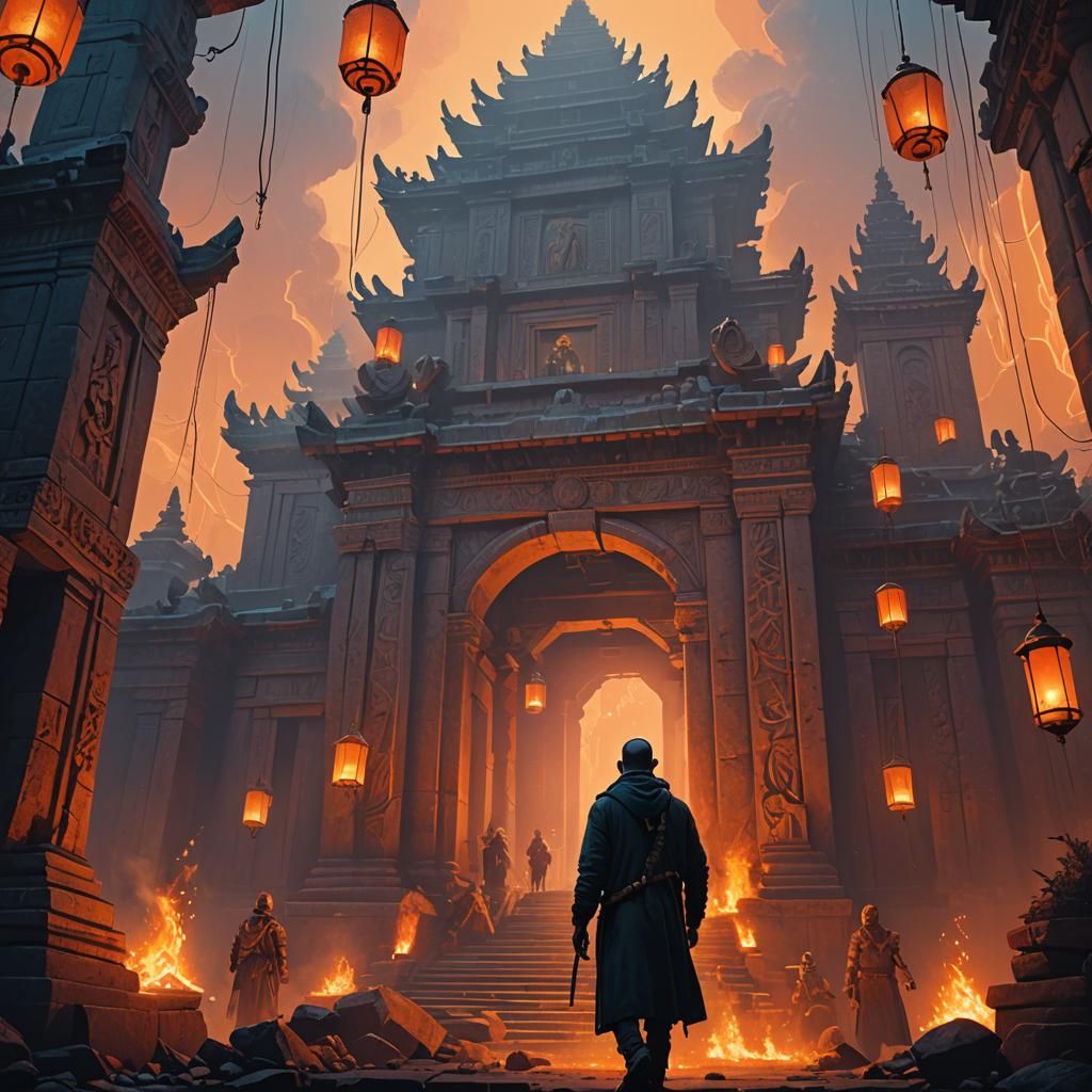 Singer in Ancient Temple: Fantasy Matte Painting