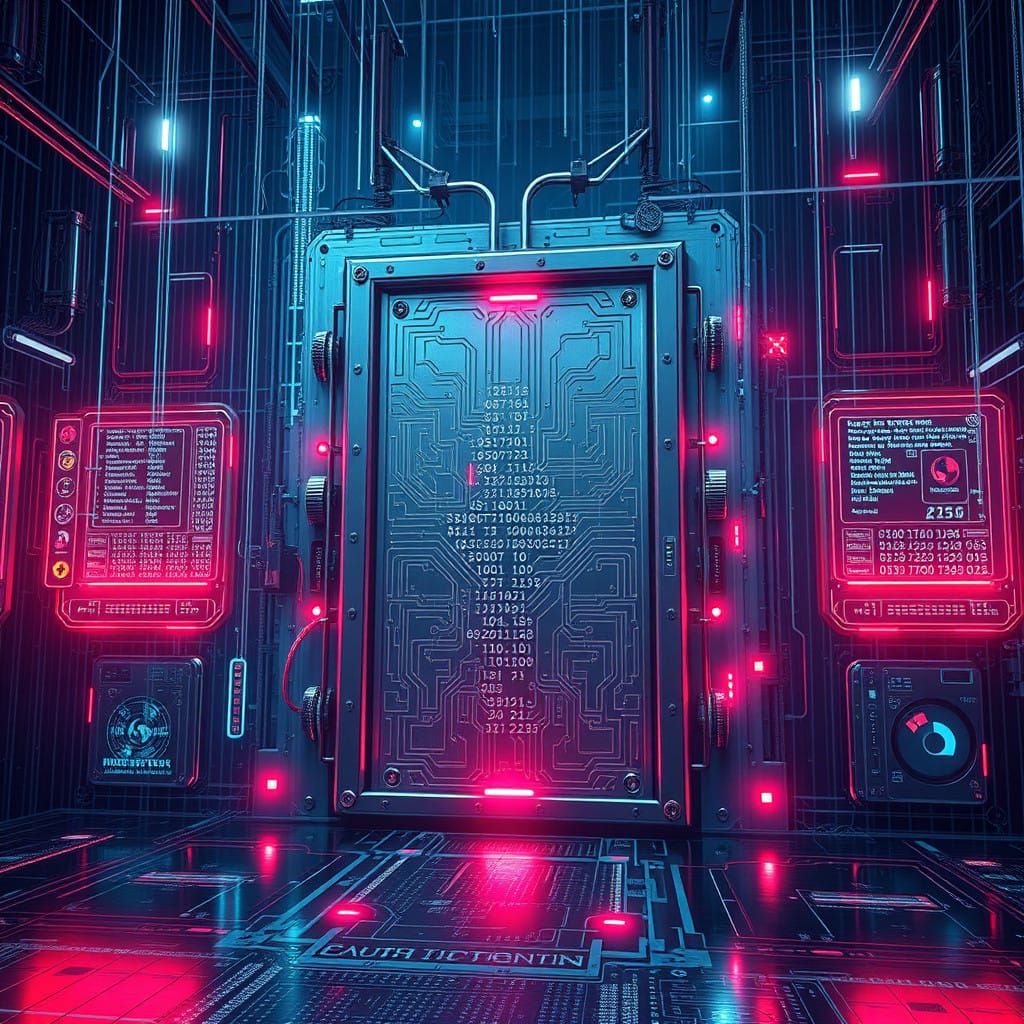 Neon-Lit Digital Back Door in a Futuristic Realm