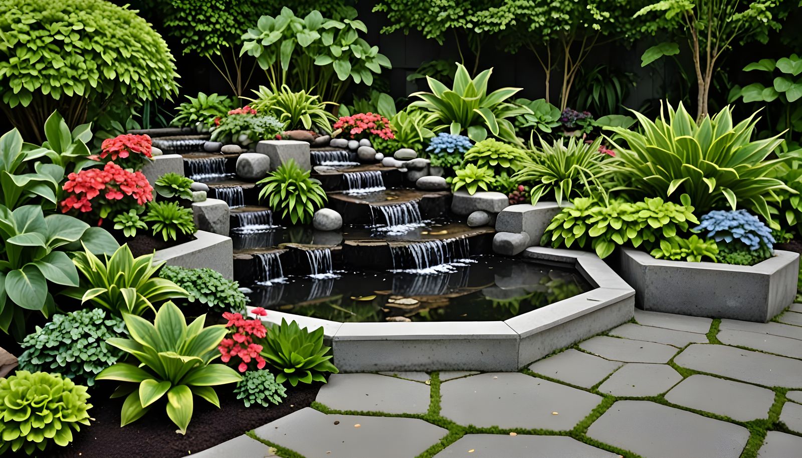 Botanical Oasis with Water Feature