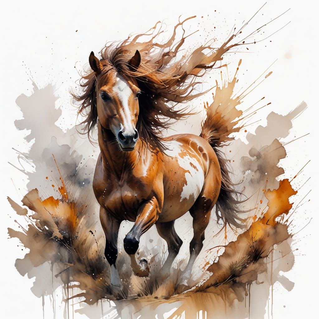 Summer Storm on Sunlit Prairie with Galloping Mustang