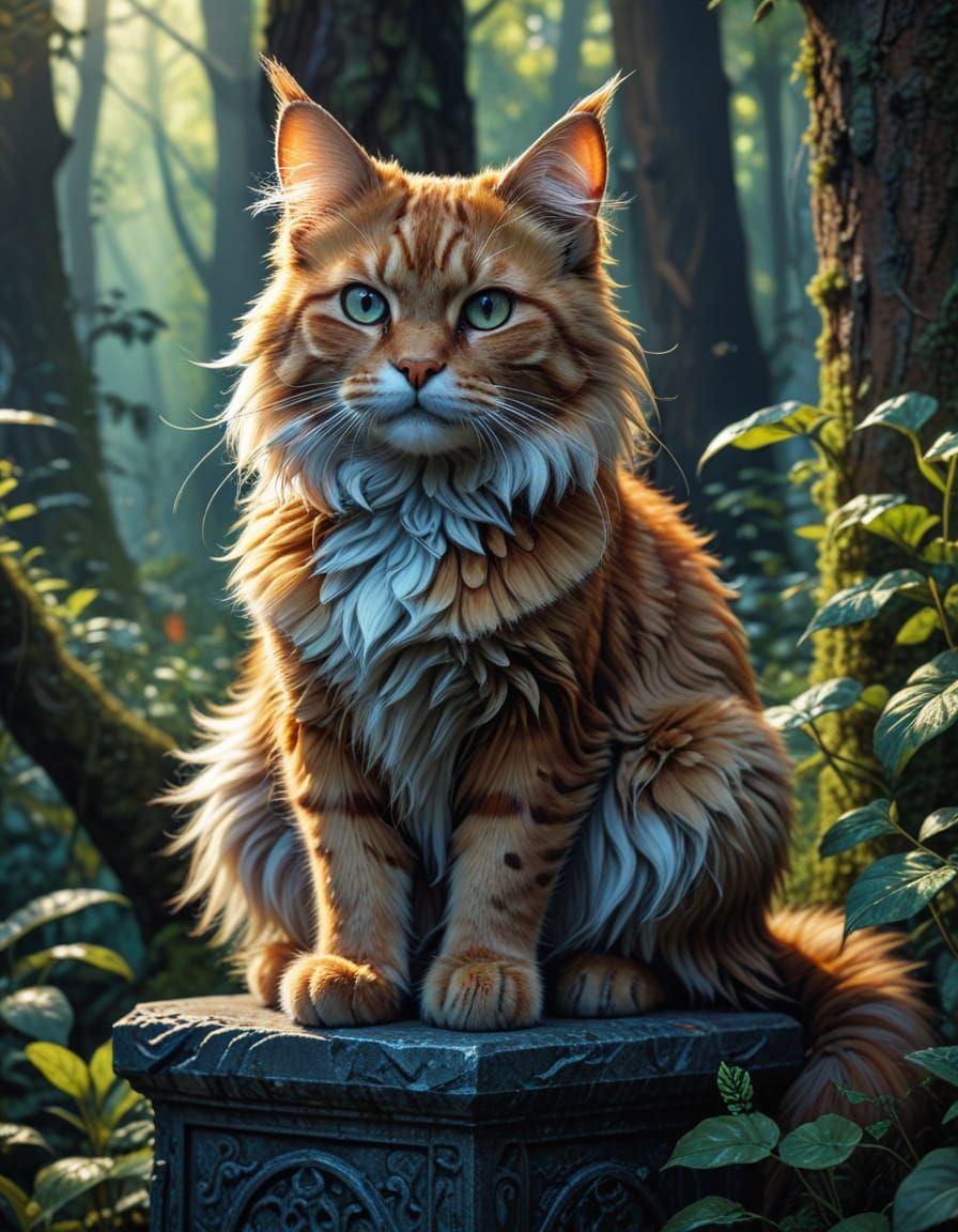 Fantasy Feline in Mystical Forest, Comic Book Style