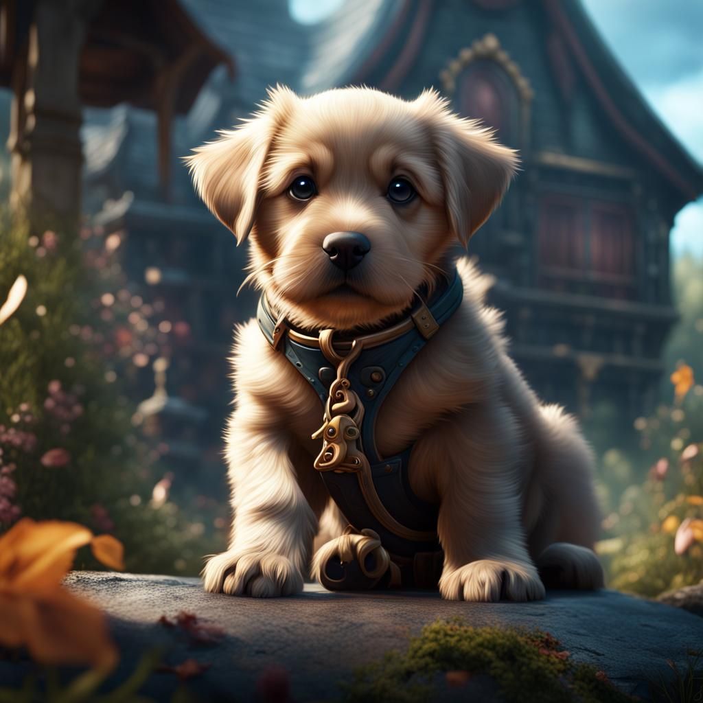 Detailed Matte Painting of a Puppy Sitting