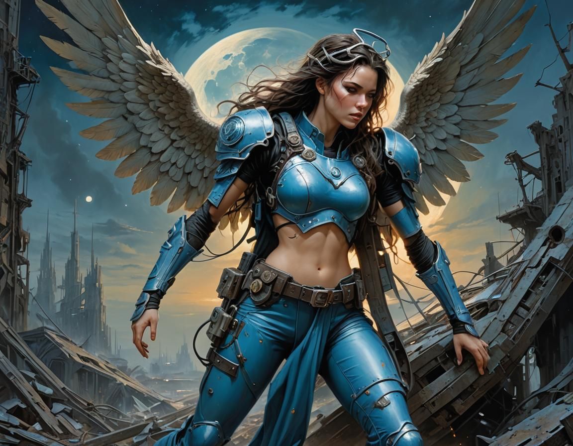 Blue Moon Angel in Post-Apocalyptic World