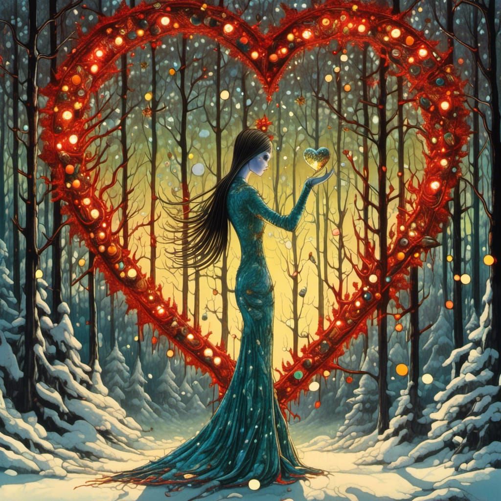 Christmas Forest Sprite with Exploding Glass Heart