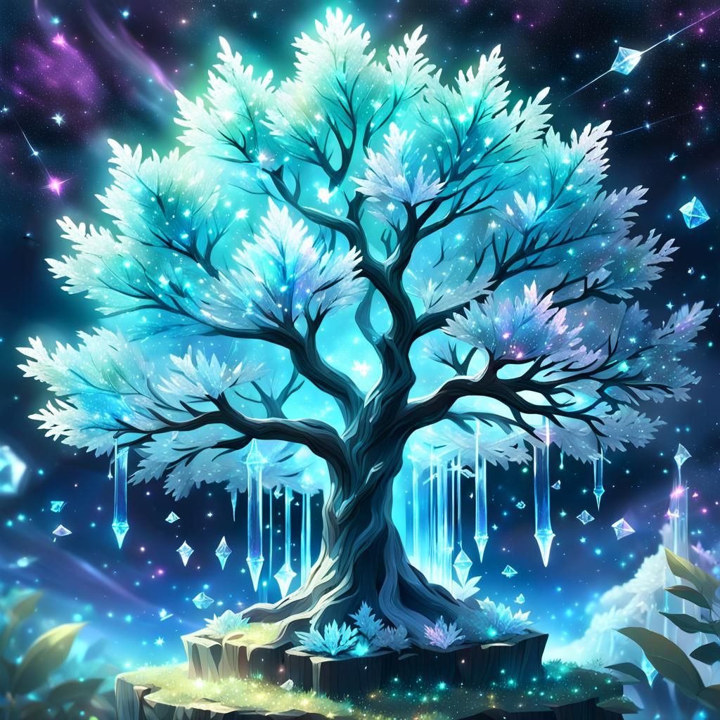 Crystal Tree Glows in Cosmic Starscape