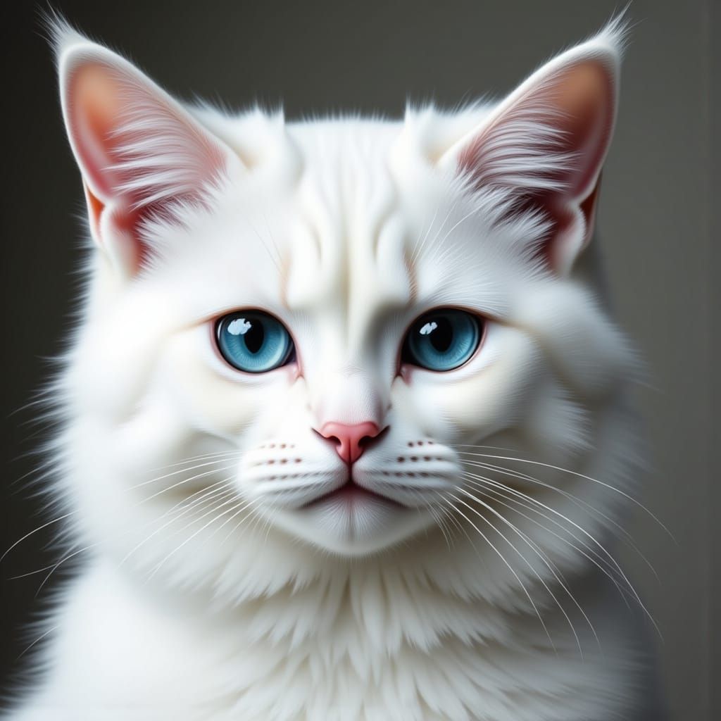 White Cat with Blue Eyes in Winter Snow