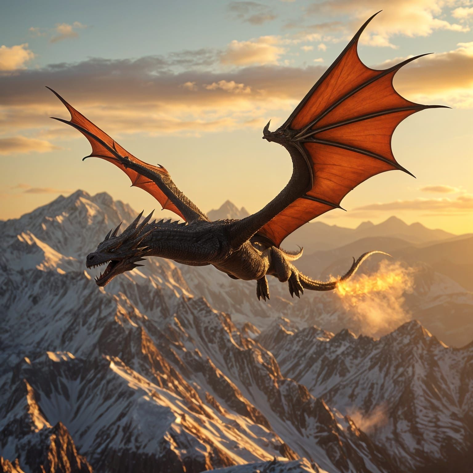 Fantasy Dragon Soars Over Majestic Mountain Range in Hyperre...