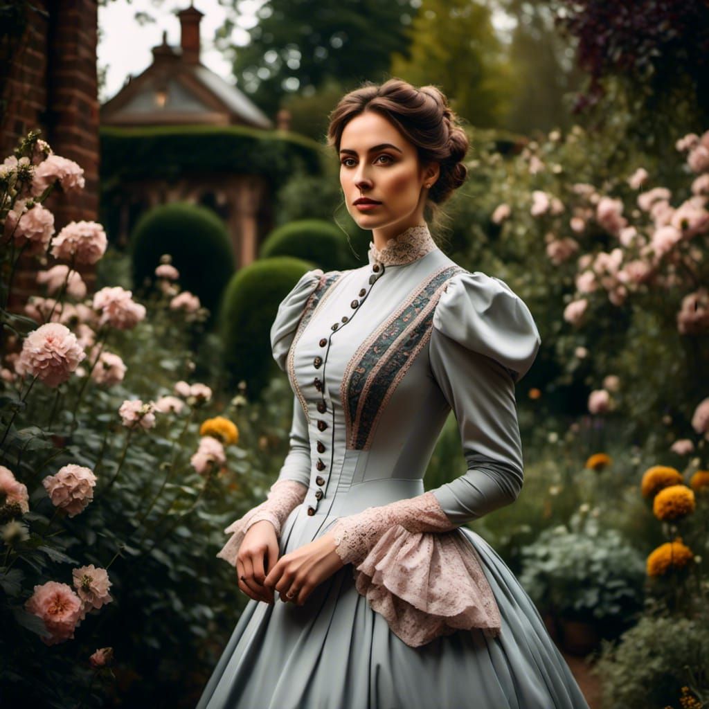 Victorian Woman Portrait in Garden Setting