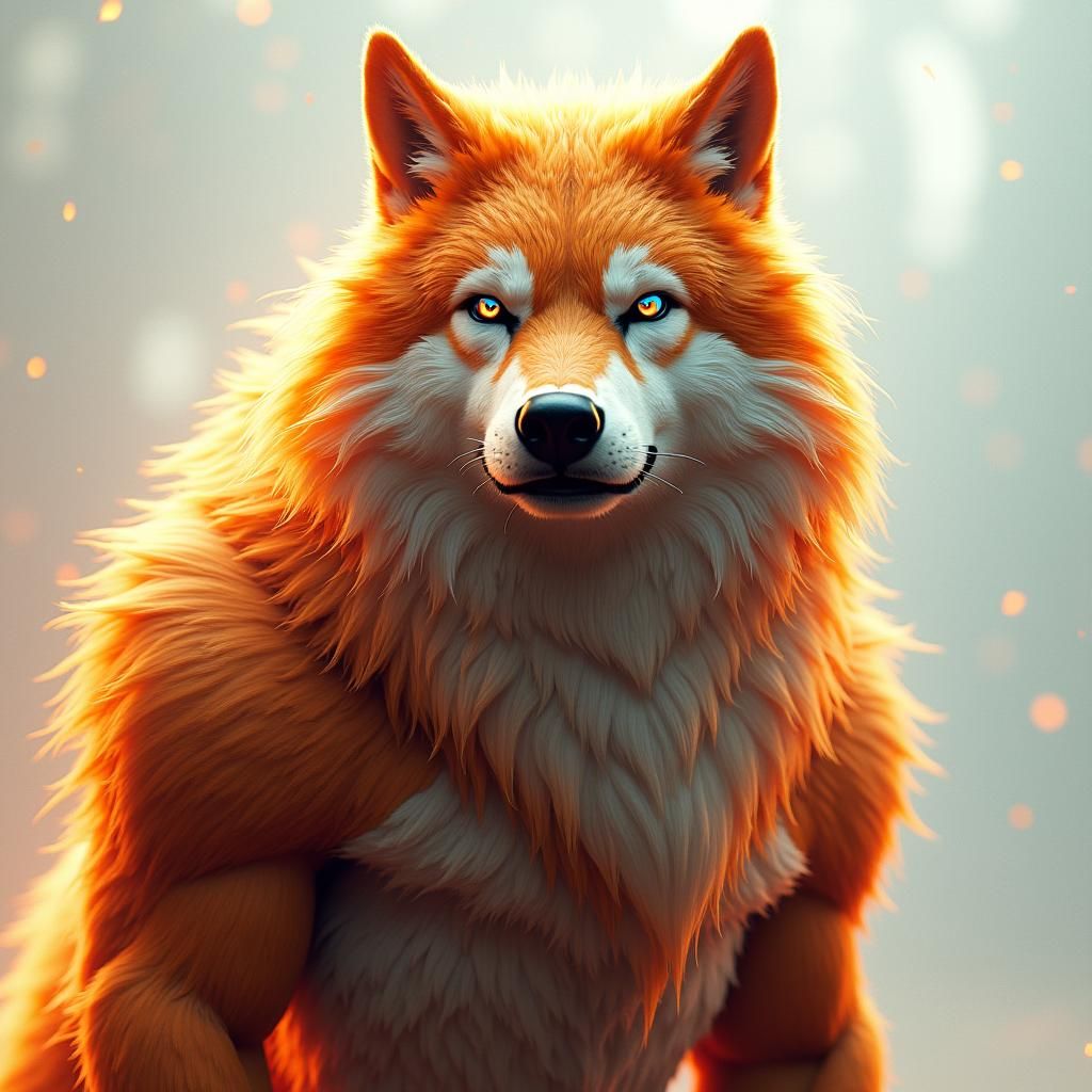 Anthropomorphic Werewolf with Fiery Mane, Digital Art