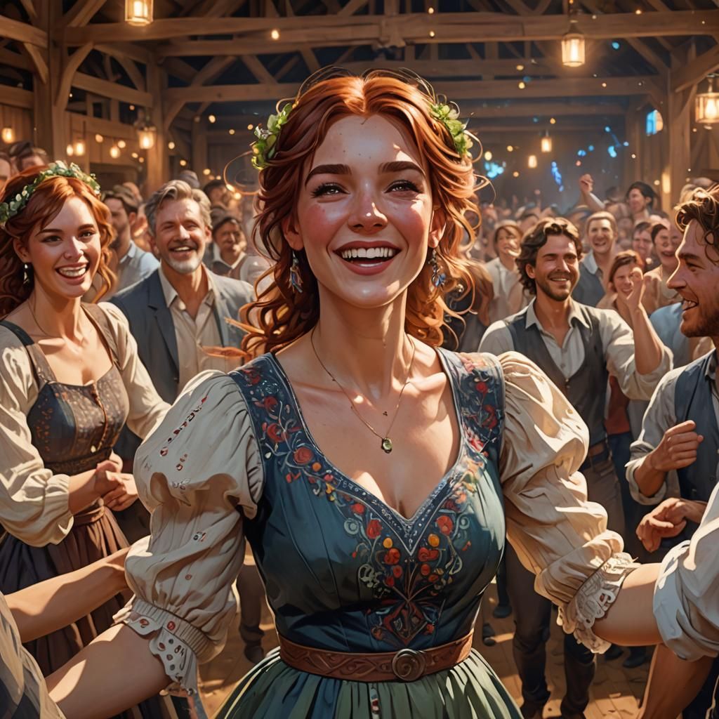 Auburn-Haired Woman Dancing, Art Nouveau Portrait