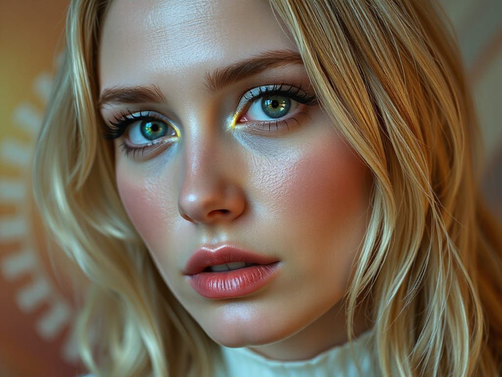 Hyperrealistic Portrait of a Woman with Iridescent Eyes