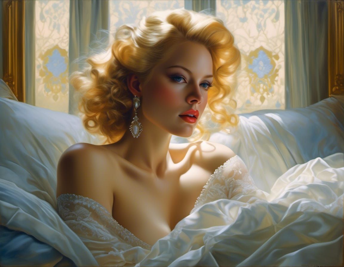 Blond Woman with Blue Eyes in Photorealistic Style