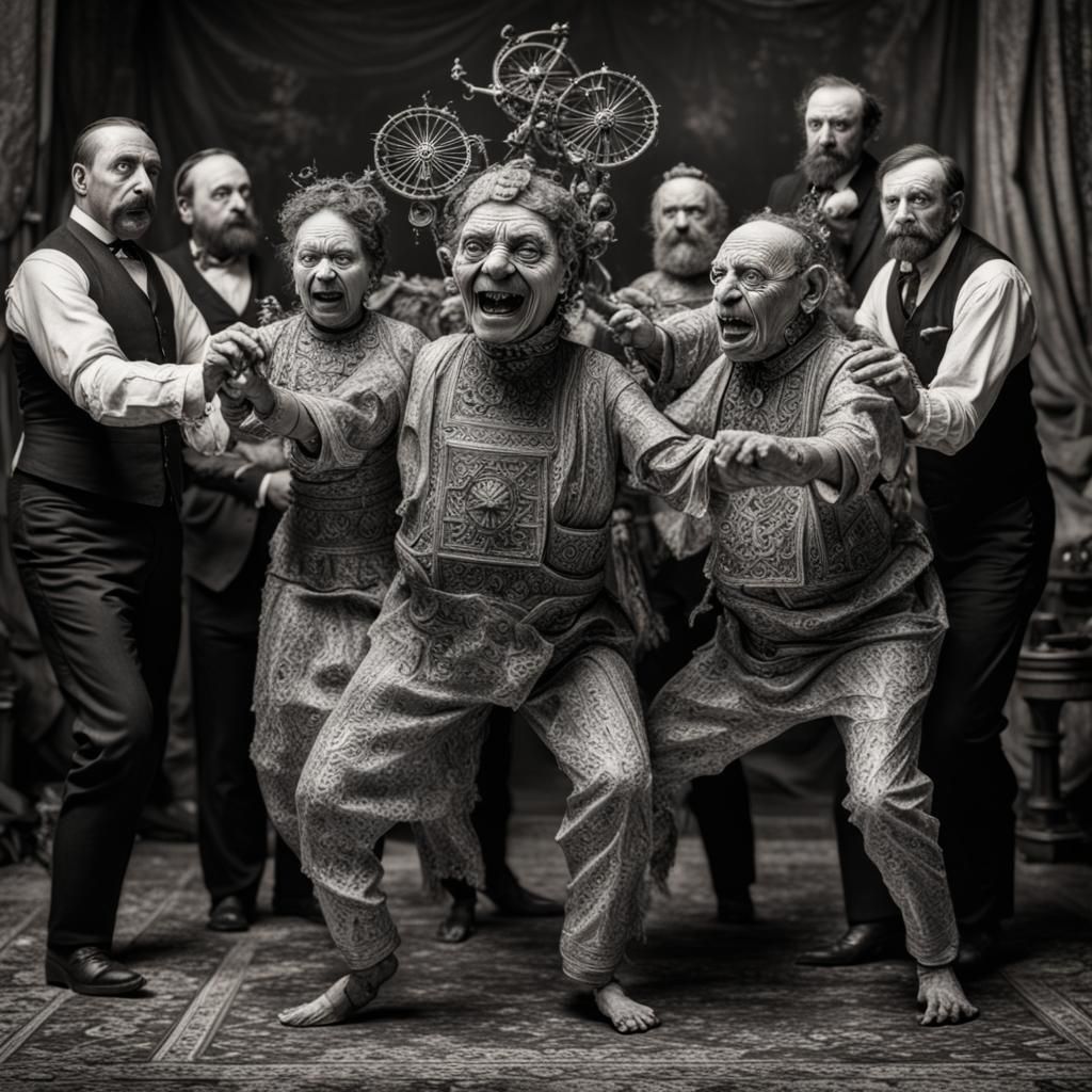 Surreal Family Dance: A Photorealistic Vintage Photograph