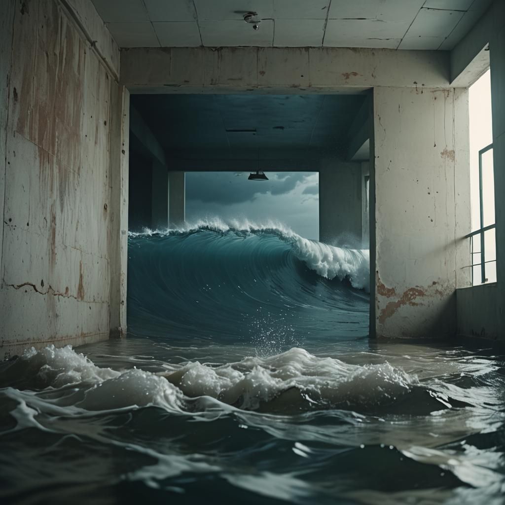Ocean Inside a Room: Eerie Cinematic Still