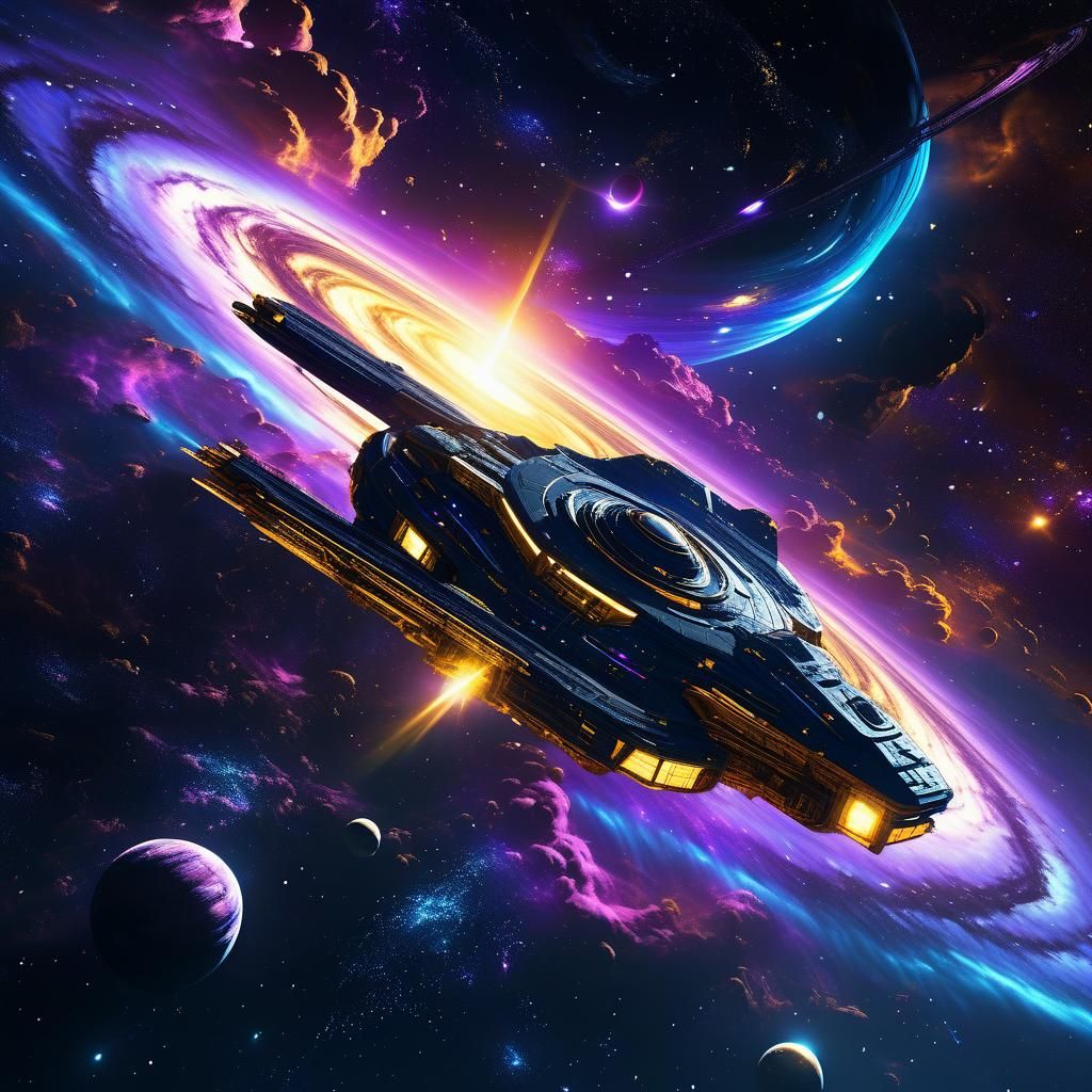 Serene Spaceship in Cosmic Fantasy Galaxy