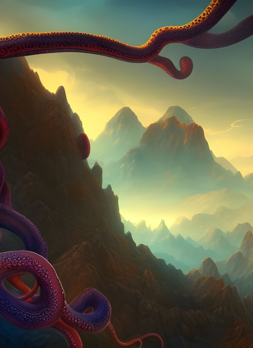 Fantastical Alien Landscape with Tentacled Mountains