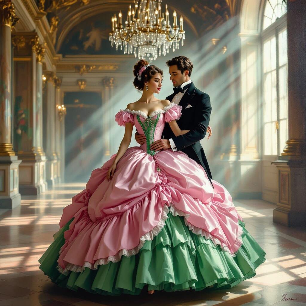 Victorian Ballerina and Man in European Ballroom