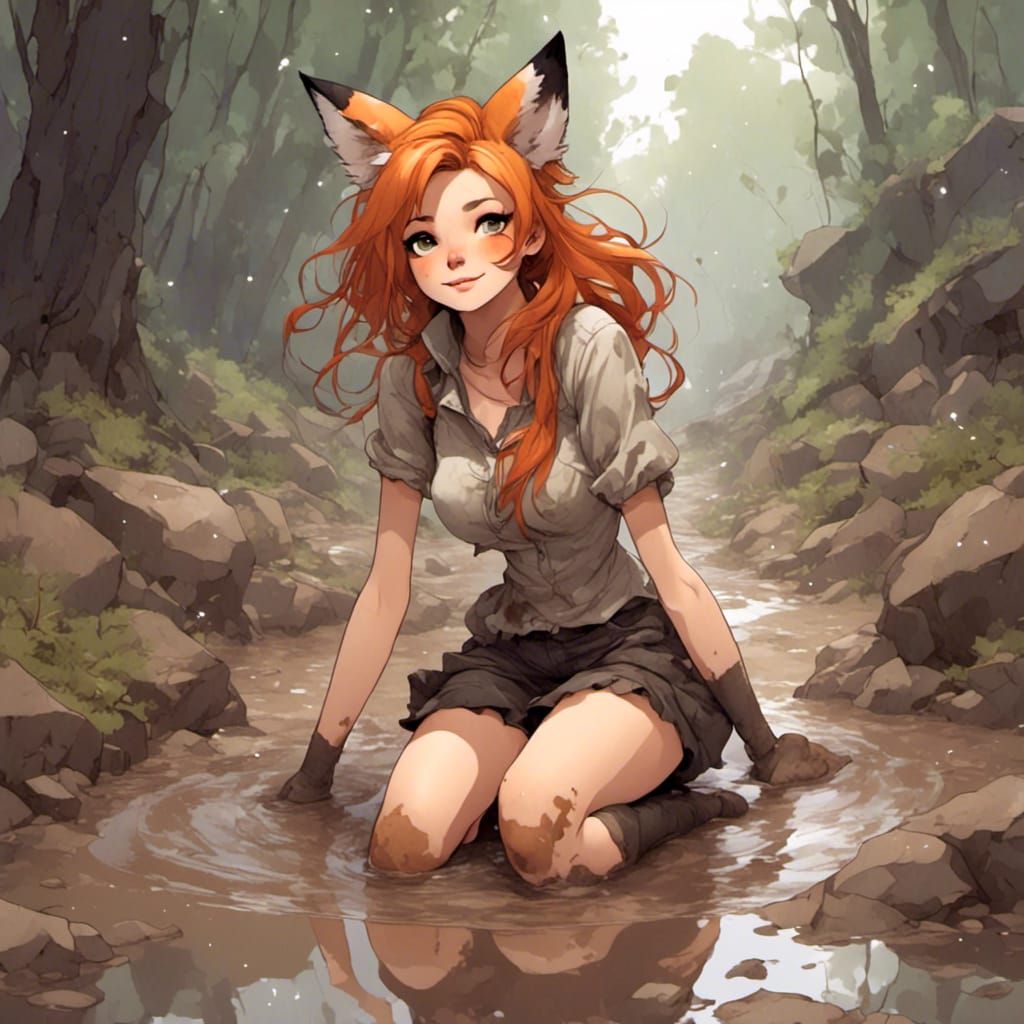 Fox-girl VIXEN has falling into a big mud puddle! Oh no!