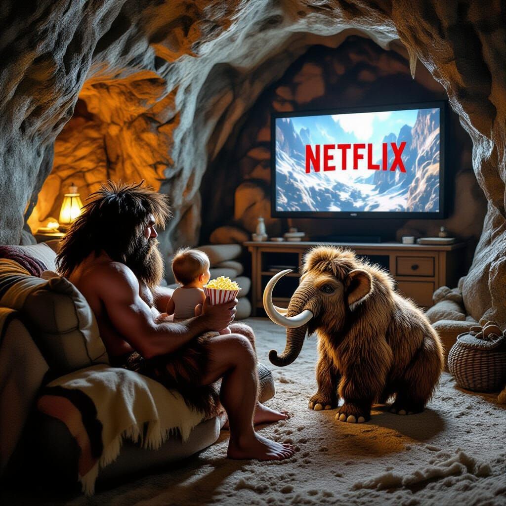 Caveman and Mammoth Watch Netflix, Fantasy Art