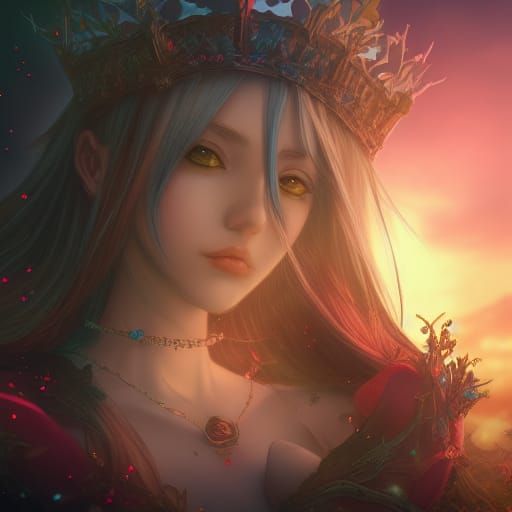 Anime Girl with Vine Crown: Detailed Digital Art