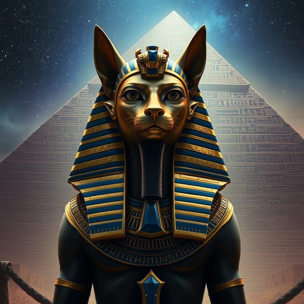 Egyptian Pharaoh with Feline Features in Dark Fantasy Style