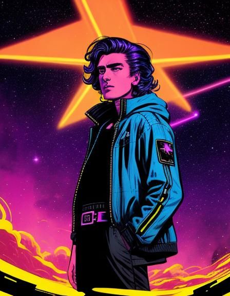 Dying Star in Galaxy with Synthwave Neon Style