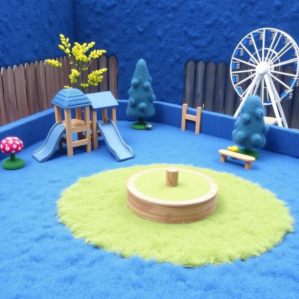 Blue Felted Miniature Playpark Scene