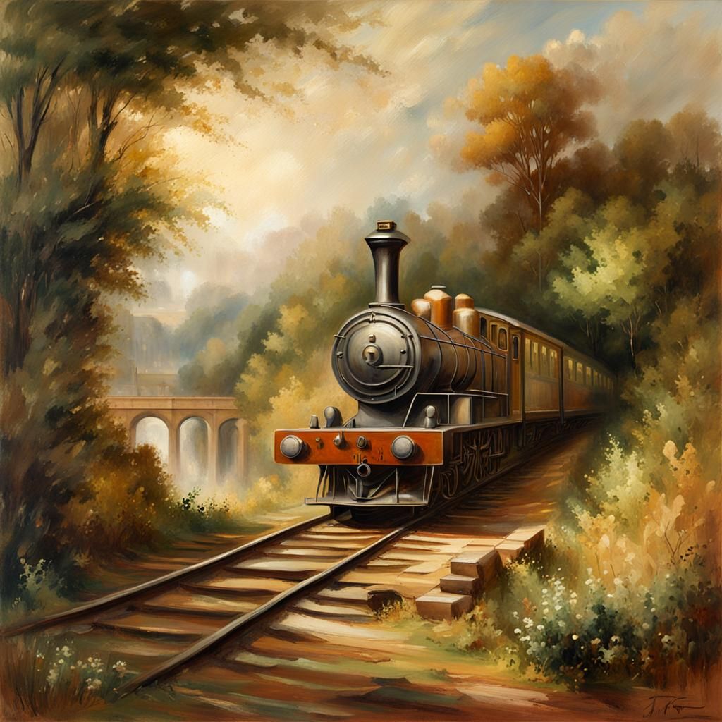 Romantic Train Station Painting in Turner Style