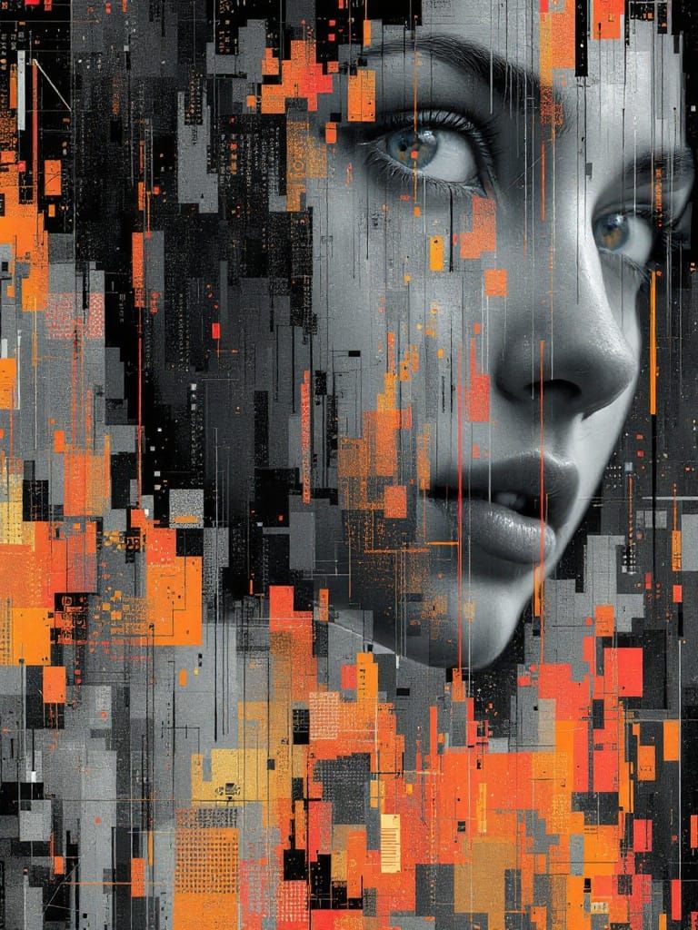 A Corrupted Renaissance Beauty, Fragmented by Digital Decay