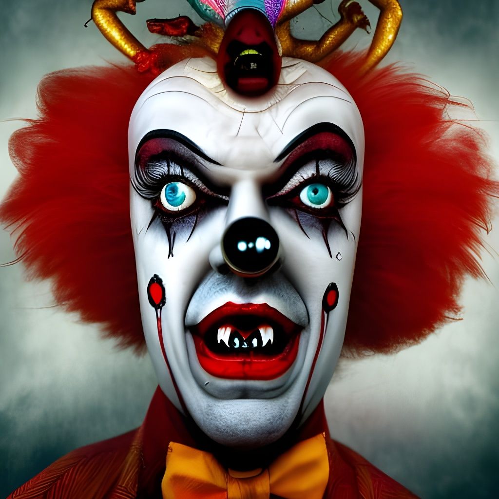 Creepy Circus Clown in Psychedelic Horror Art