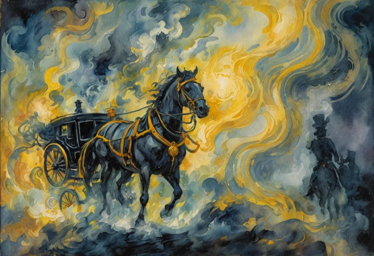 Abstract Horse-Drawn Carriage in Gouache Style