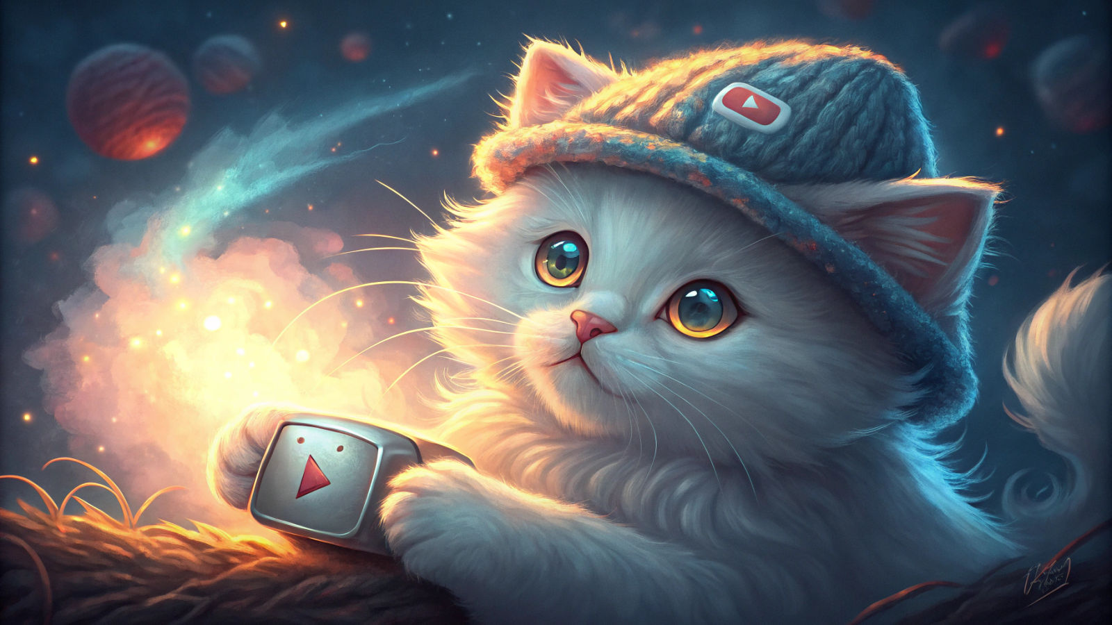 Fluffy Cat Promoting YouTube Channel in Hyperrealistic Style
