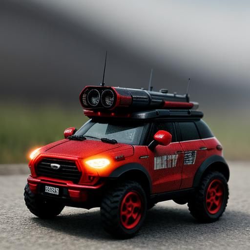 Futuristic Tiny Red Battle Vehicle in Photo Realism